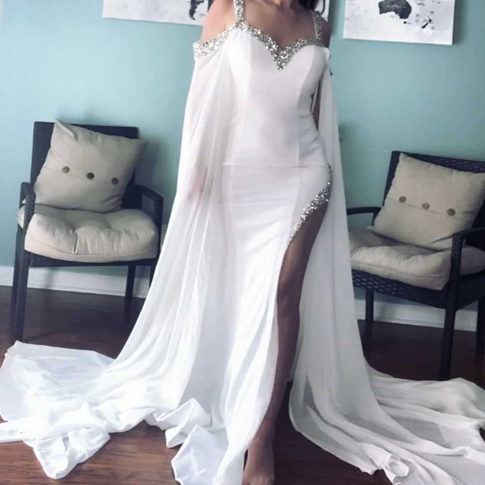 White pageant evening gown, prom or unique wedding dress or reception dress